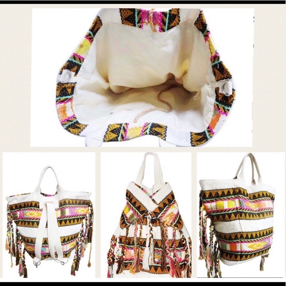 🆑 NWT American And Beyond Travel Three Bags In One Boho-Fringed Backpac